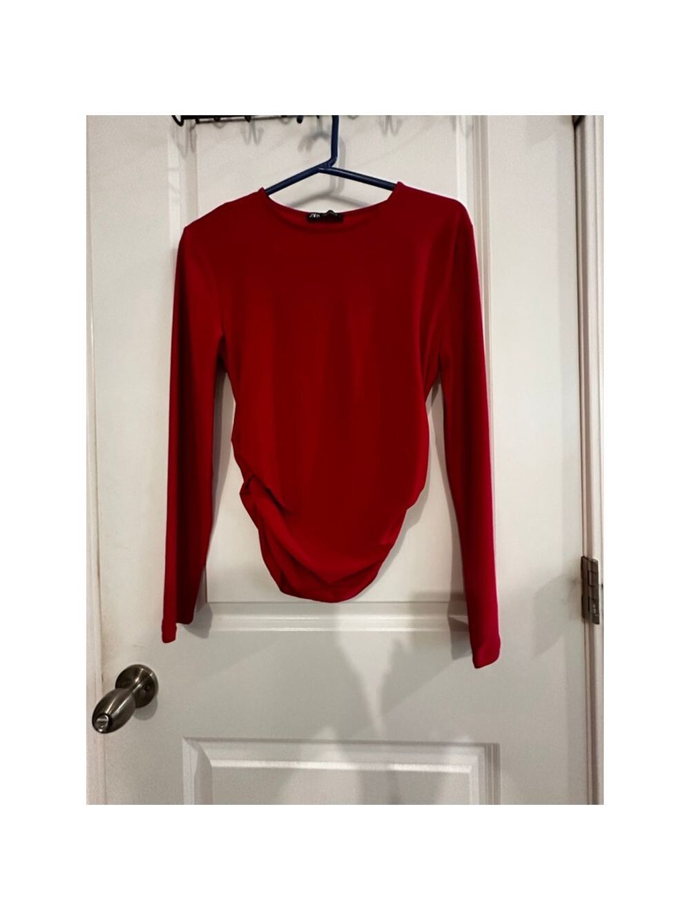 Zara Red Long Sleeve Ruched Bodysuit M